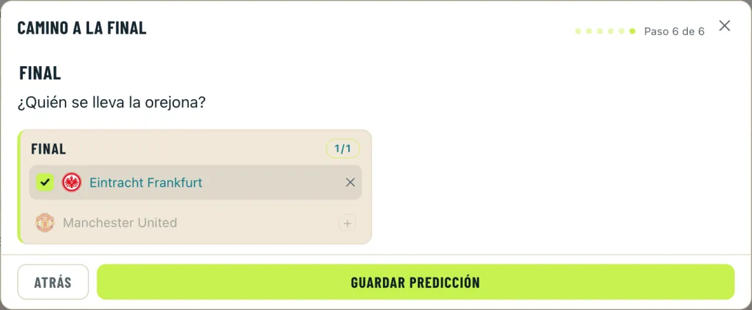 Última ronda del wizard: la final, con la elección del campeón.