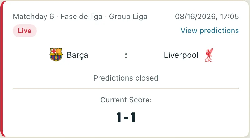 Live score of FC Barcelona vs Liverpool, updating in real time.