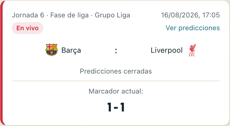 Marcador en vivo de FC Barcelona vs Liverpool, con el puntaje actualizándose.